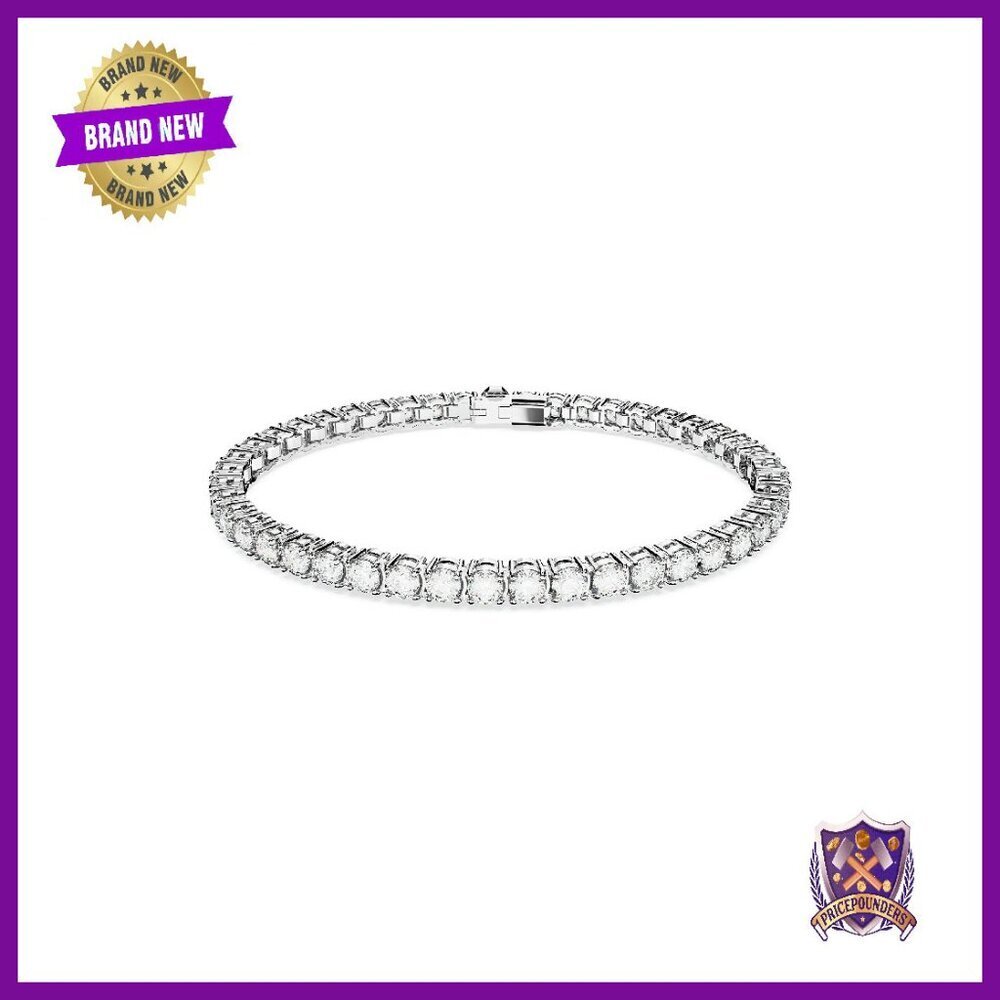 Tennis Bracelet with Round Crystals, Rhodium Finish, Size Medium